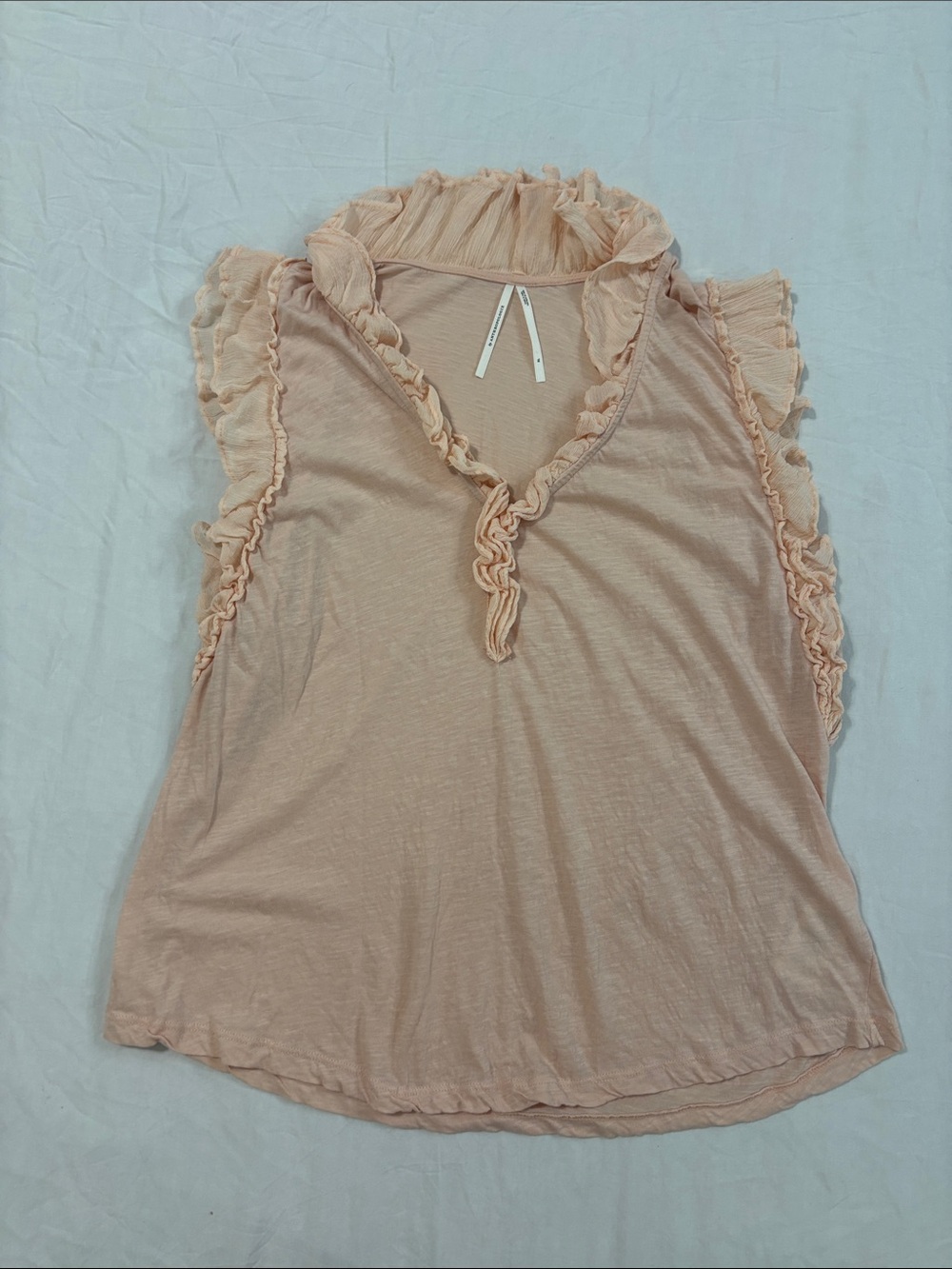 Anthropologie Light Pink Ruffle-Trim Sleeveless Camisole V-neck Top